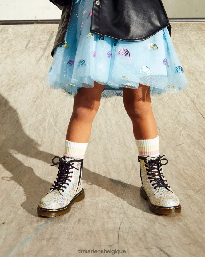 chaussure être Dr. Martens enfants Bottines à lacets métallisées froissées 1460 pour tout-petit froissé disco métallisé gris 6RFZX0417