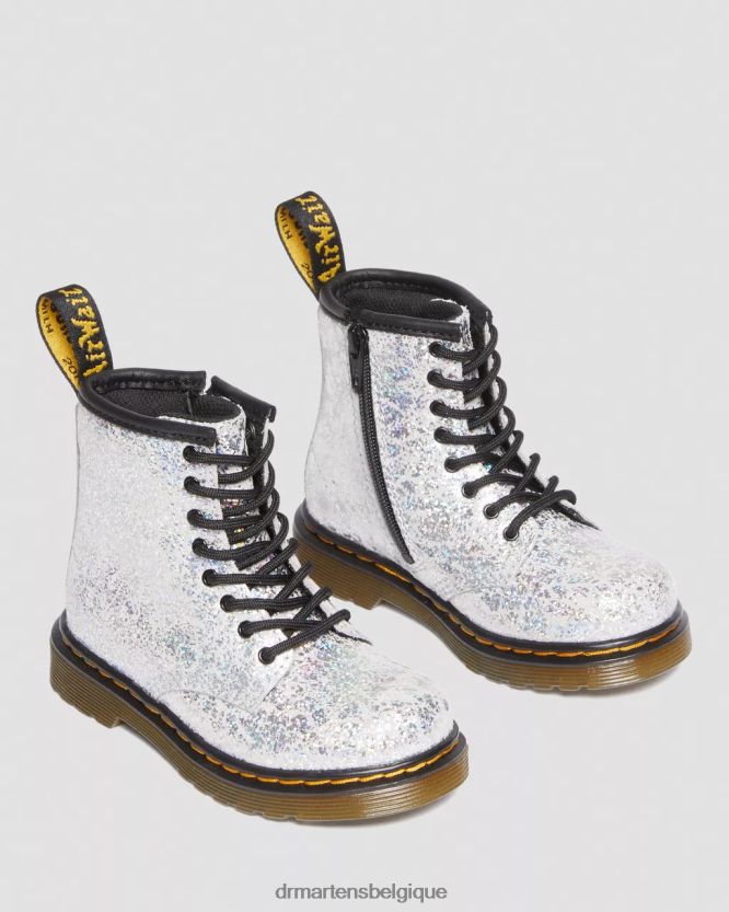 chaussure être Dr. Martens enfants Bottines à lacets métallisées froissées 1460 pour tout-petit froissé disco métallisé gris 6RFZX0417