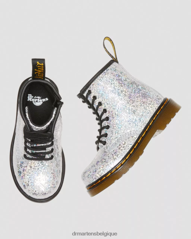 chaussure être Dr. Martens enfants Bottines à lacets métallisées froissées 1460 pour tout-petit froissé disco métallisé gris 6RFZX0417