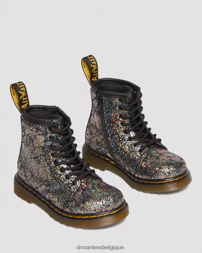 chaussure être Dr. Martens enfants Bottines à lacets métallisées froissées 1460 pour tout-petit froissé disco noir 6RFZX0419