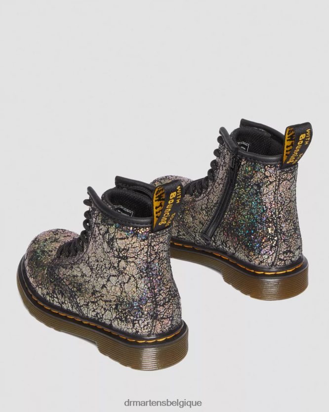 chaussure être Dr. Martens enfants Bottines à lacets métallisées froissées 1460 pour tout-petit froissé disco noir 6RFZX0419