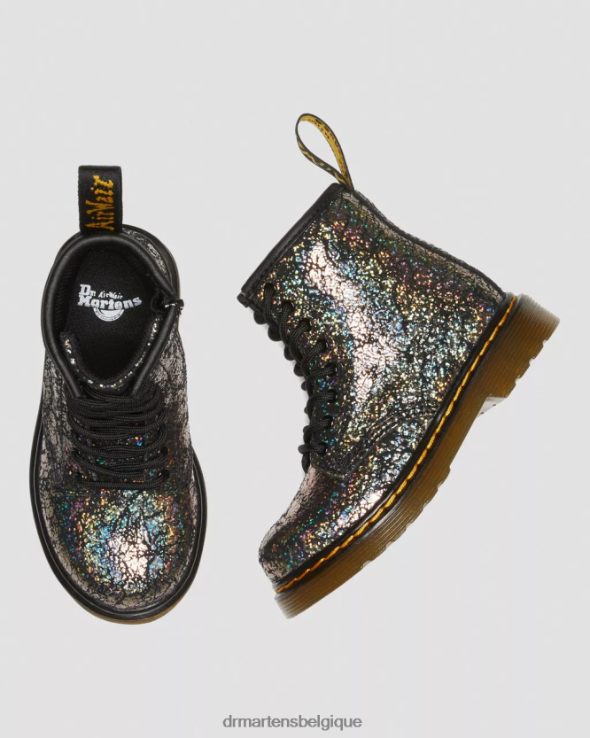 chaussure être Dr. Martens enfants Bottines à lacets métallisées froissées 1460 pour tout-petit froissé disco noir 6RFZX0419