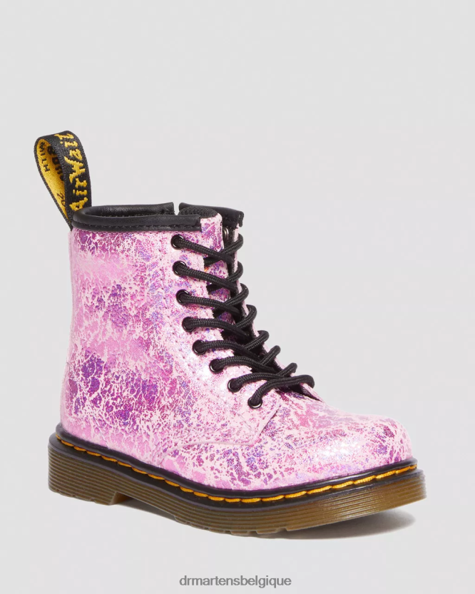 chaussure être Dr. Martens enfants Bottines à lacets métallisées froissées 1460 pour tout-petit froissé disco rose 6RFZX0418