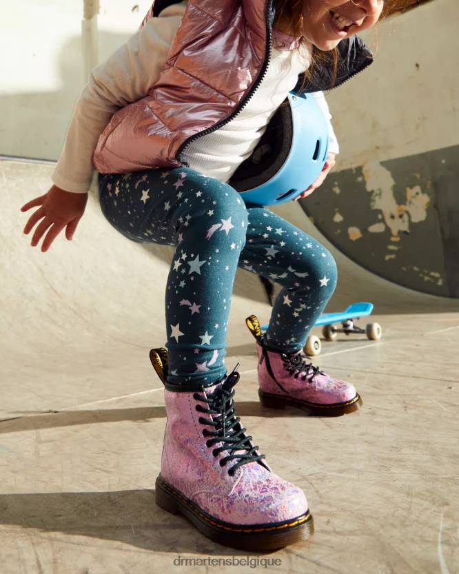 chaussure être Dr. Martens enfants Bottines à lacets métallisées froissées 1460 pour tout-petit froissé disco rose 6RFZX0418