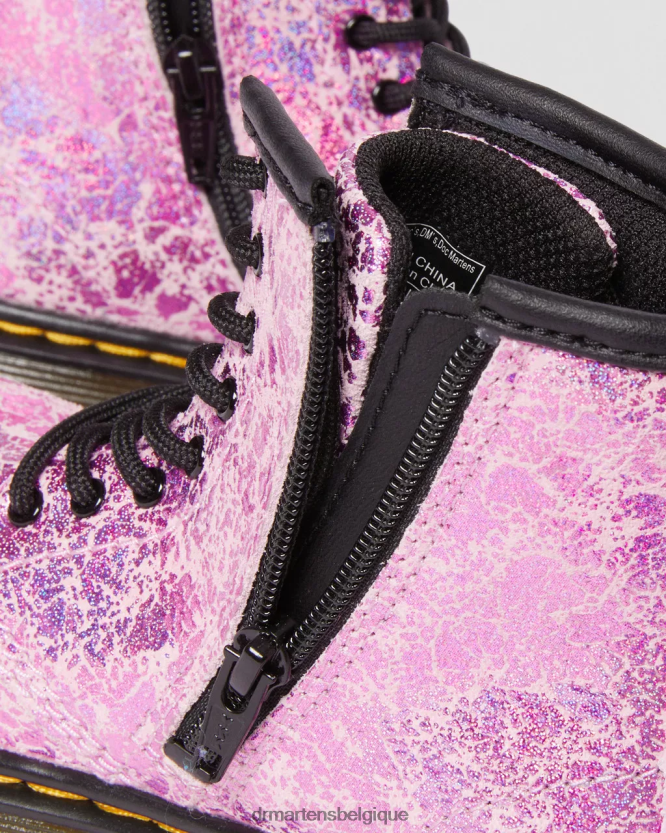 chaussure être Dr. Martens enfants Bottines à lacets métallisées froissées 1460 pour tout-petit froissé disco rose 6RFZX0418