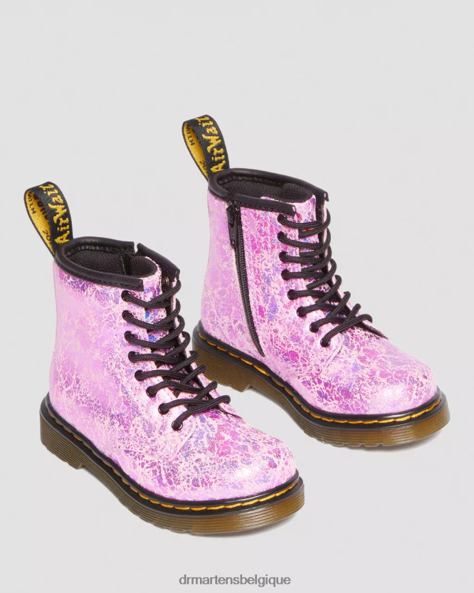 chaussure être Dr. Martens enfants Bottines à lacets métallisées froissées 1460 pour tout-petit froissé disco rose 6RFZX0418