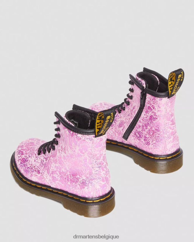 chaussure être Dr. Martens enfants Bottines à lacets métallisées froissées 1460 pour tout-petit froissé disco rose 6RFZX0418