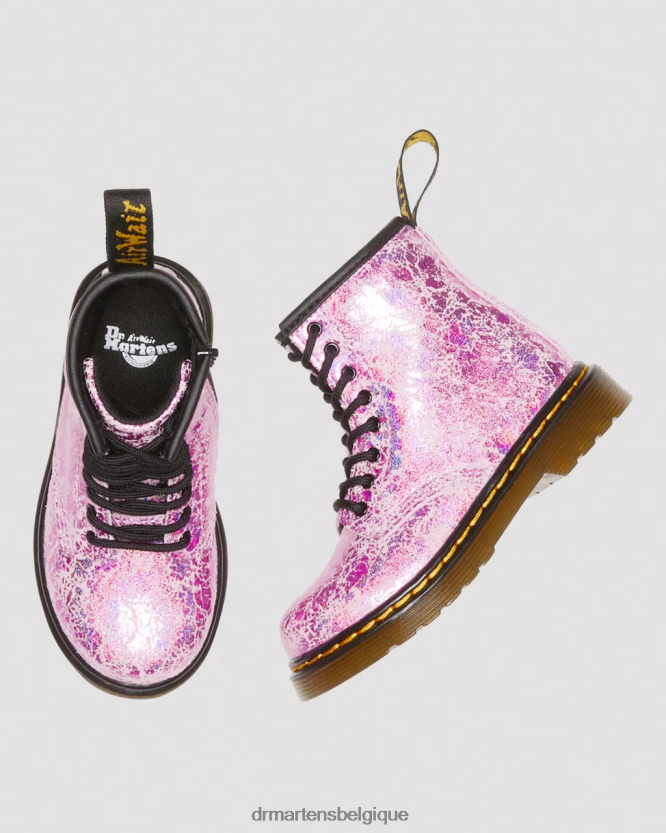 chaussure être Dr. Martens enfants Bottines à lacets métallisées froissées 1460 pour tout-petit froissé disco rose 6RFZX0418