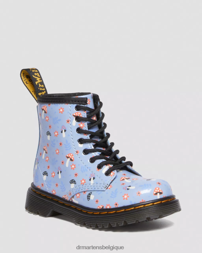 chaussure être Dr. Martens enfants bottes à lacets 1460 Woodland vernies pour tout-petit zen bleu lucido & lampe brevetée 6RFZX0412
