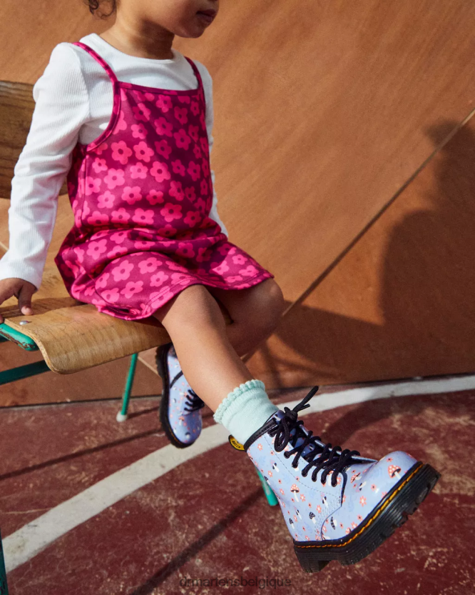 chaussure être Dr. Martens enfants bottes à lacets 1460 Woodland vernies pour tout-petit zen bleu lucido & lampe brevetée 6RFZX0412