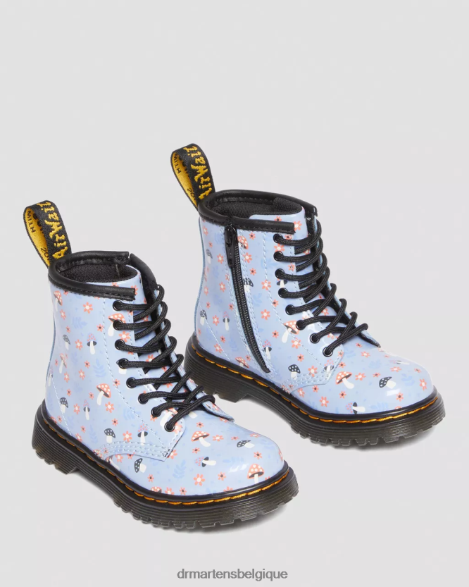 chaussure être Dr. Martens enfants bottes à lacets 1460 Woodland vernies pour tout-petit zen bleu lucido & lampe brevetée 6RFZX0412