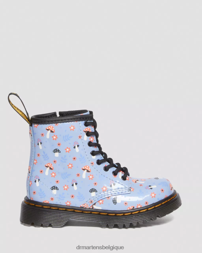 chaussure être Dr. Martens enfants bottes à lacets 1460 Woodland vernies pour tout-petit zen bleu lucido & lampe brevetée 6RFZX0412