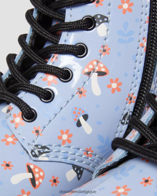 chaussure être Dr. Martens enfants bottes à lacets 1460 Woodland vernies pour tout-petit zen bleu lucido & lampe brevetée 6RFZX0412