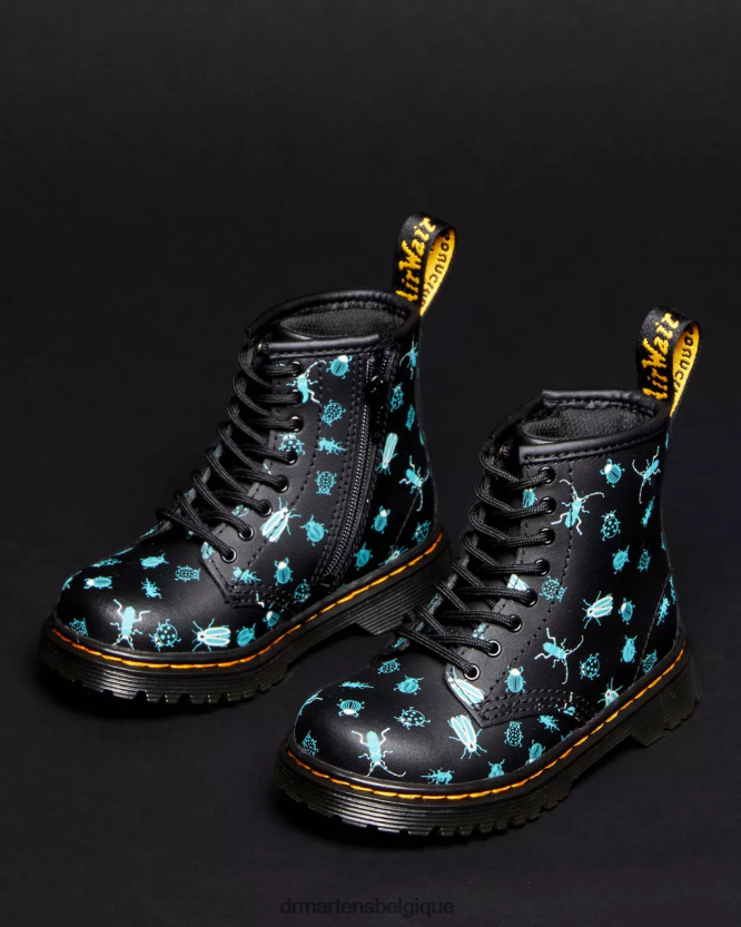 chaussure être Dr. Martens enfants bottes à lacets 1460 qui brillent dans le noir pour tout-petit mash up floral noir k hydro 6RFZX0420