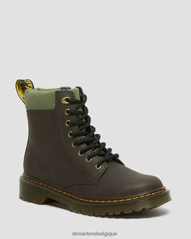 chaussure être Dr. Martens enfants bottes à lacets doublées de polaire à col 1460 pour tout-petit marron foncé et kaki 6RFZX0411