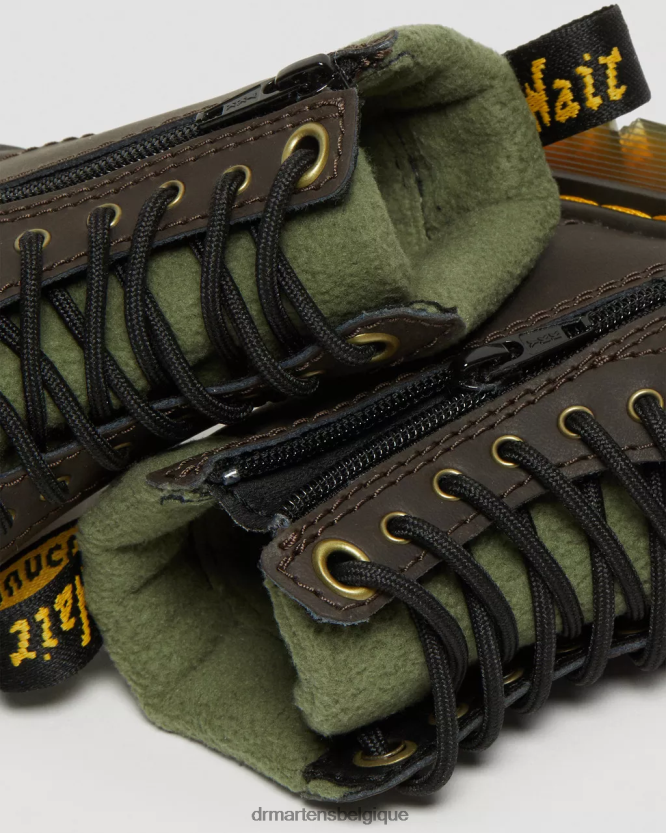 chaussure être Dr. Martens enfants bottes à lacets doublées de polaire à col 1460 pour tout-petit marron foncé et kaki 6RFZX0411