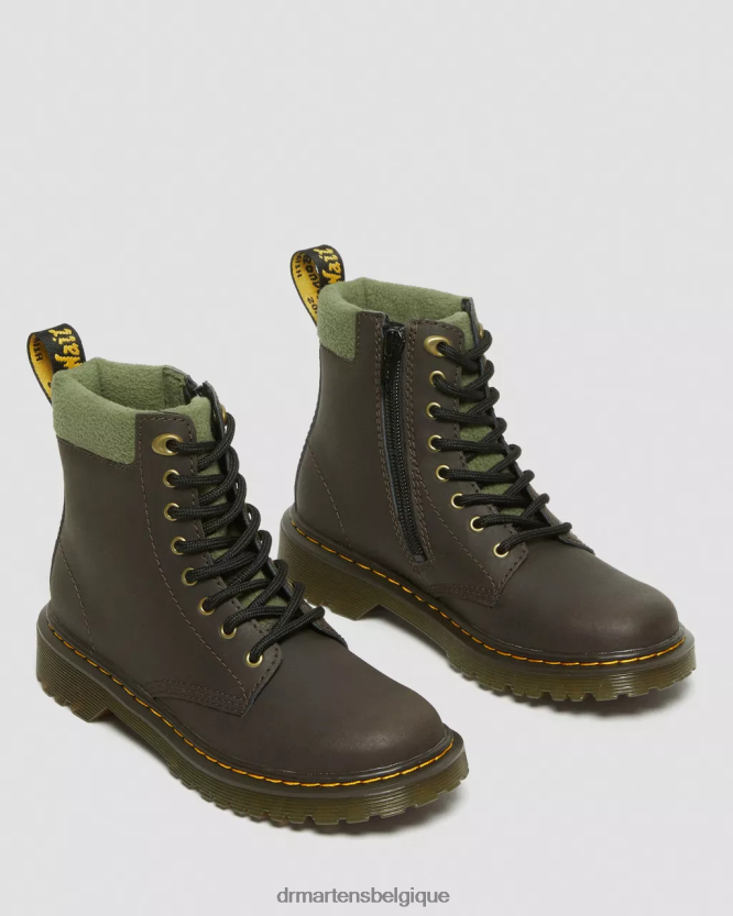 chaussure être Dr. Martens enfants bottes à lacets doublées de polaire à col 1460 pour tout-petit marron foncé et kaki 6RFZX0411