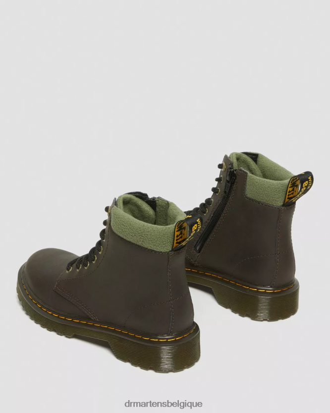 chaussure être Dr. Martens enfants bottes à lacets doublées de polaire à col 1460 pour tout-petit marron foncé et kaki 6RFZX0411