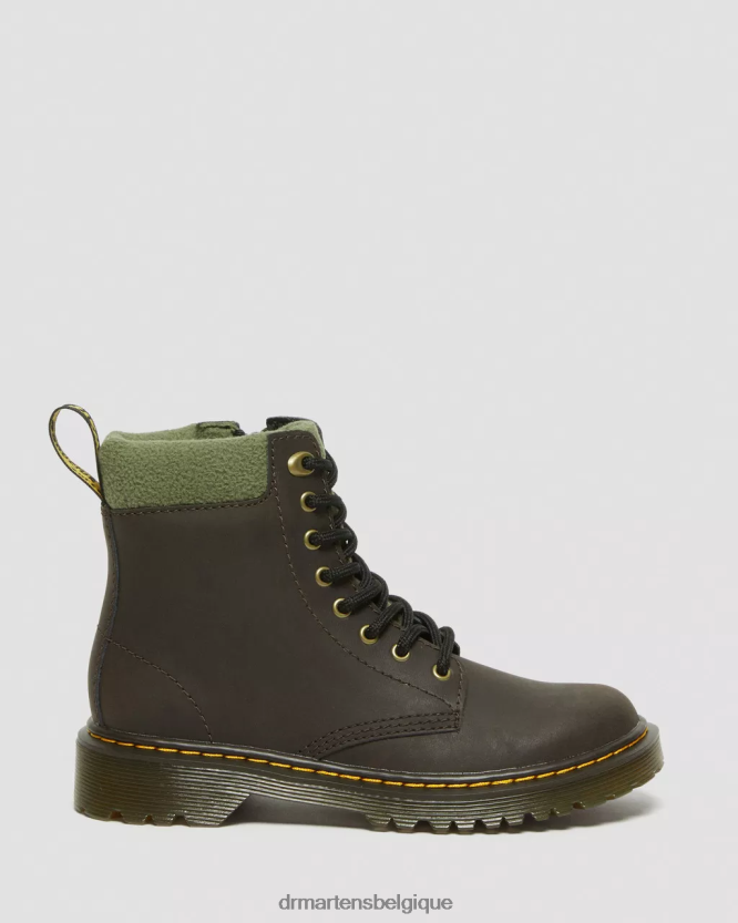 chaussure être Dr. Martens enfants bottes à lacets doublées de polaire à col 1460 pour tout-petit marron foncé et kaki 6RFZX0411