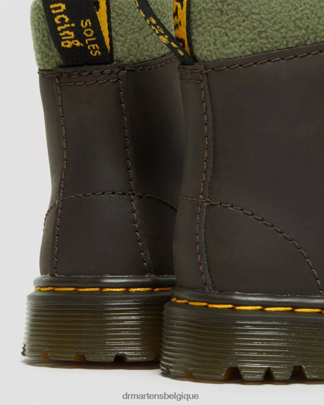 chaussure être Dr. Martens enfants bottes à lacets doublées de polaire à col 1460 pour tout-petit marron foncé et kaki 6RFZX0411