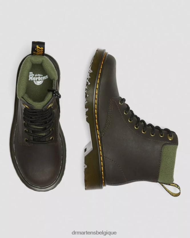 chaussure être Dr. Martens enfants bottes à lacets doublées de polaire à col 1460 pour tout-petit marron foncé et kaki 6RFZX0411