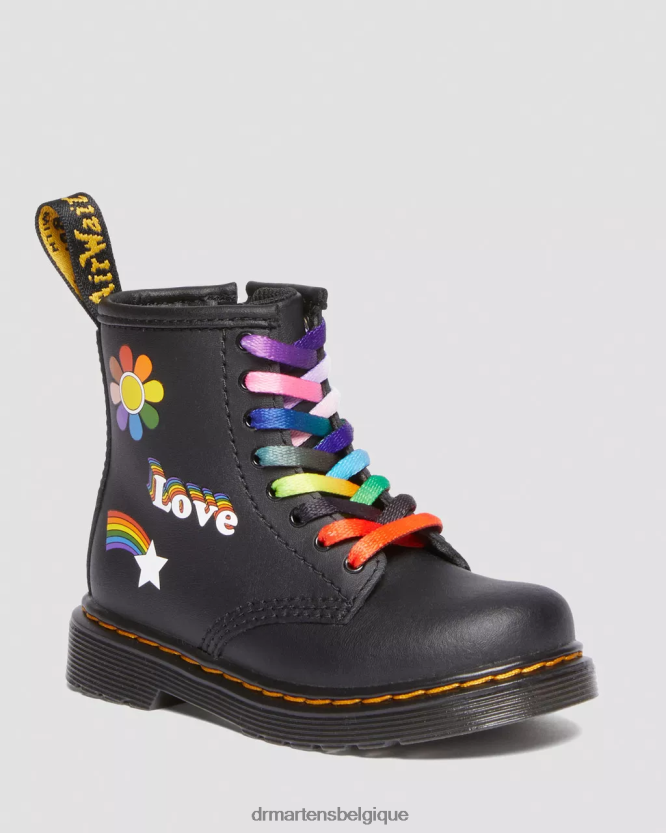 chaussure être Dr. Martens enfants bottes à lacets en cuir 1460 for Pride pour enfant hydro noir 6RFZX0416