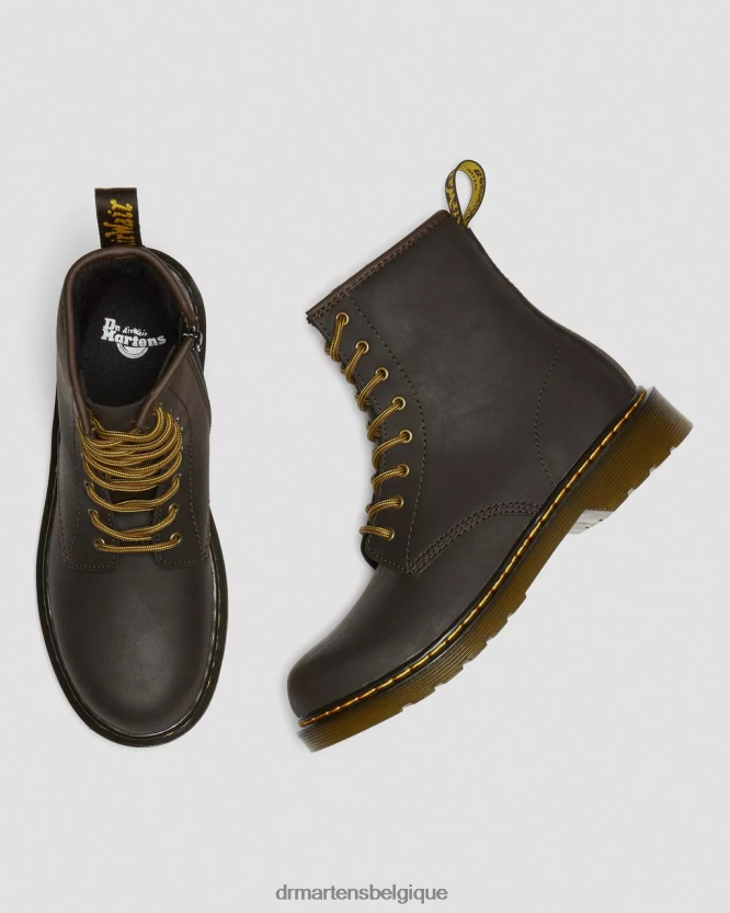 chaussure être Dr. Martens enfants bottes à lacets en cuir 1460 wildhorse pour jeunes Lampe cheval sauvage marron foncé 6RFZX0462