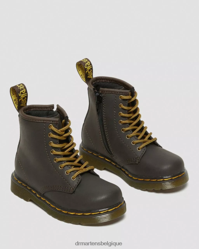 chaussure être Dr. Martens enfants bottes à lacets en cuir 1460 wildhorse pour tout-petit Lampe cheval sauvage marron foncé 6RFZX0408