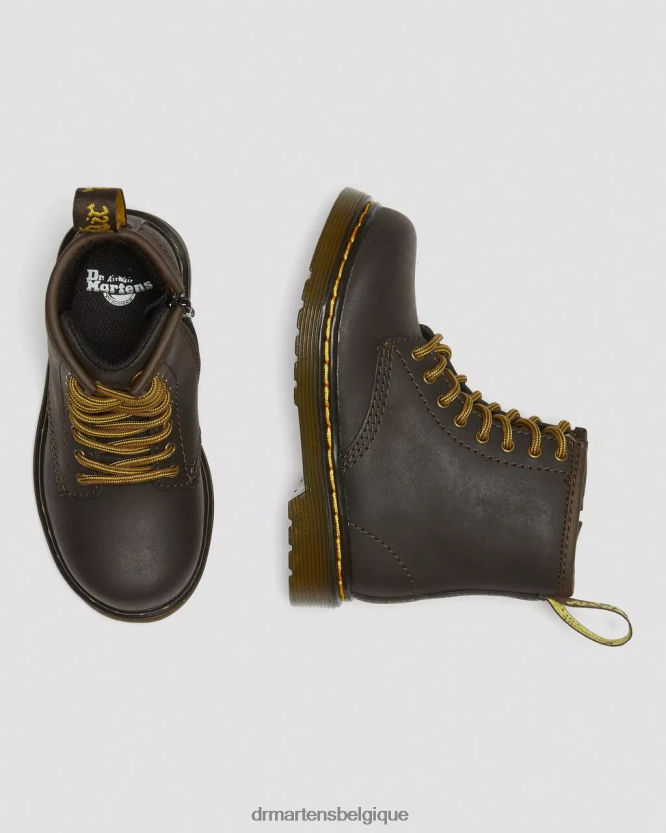 chaussure être Dr. Martens enfants bottes à lacets en cuir 1460 wildhorse pour tout-petit Lampe cheval sauvage marron foncé 6RFZX0408