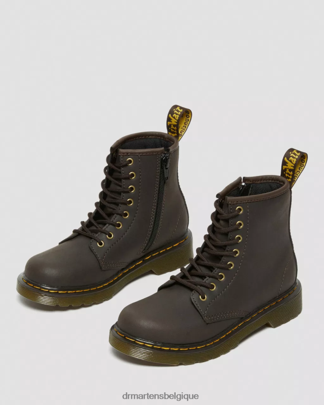 chaussure être Dr. Martens enfants bottes à lacets en cuir junior 1460 wildhorse Lampe cheval sauvage marron foncé 6RFZX0440