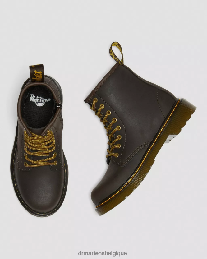 chaussure être Dr. Martens enfants bottes à lacets en cuir junior 1460 wildhorse Lampe cheval sauvage marron foncé 6RFZX0440