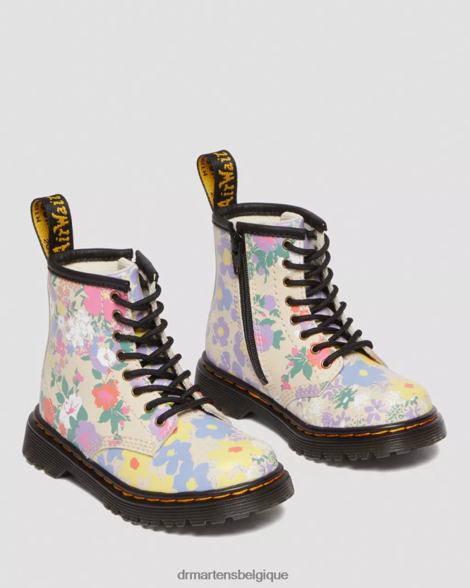 chaussure être Dr. Martens enfants bottes à lacets en cuir mash up à fleurs pour enfant 1460 parchemin beige floral mash up k hydro 6RFZX0415