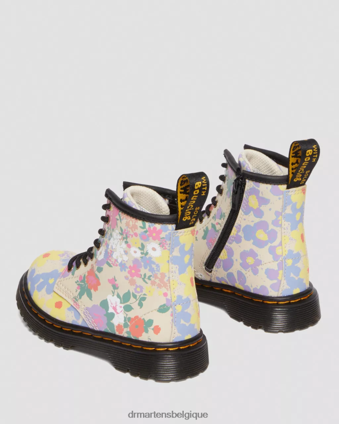 chaussure être Dr. Martens enfants bottes à lacets en cuir mash up à fleurs pour enfant 1460 parchemin beige floral mash up k hydro 6RFZX0415