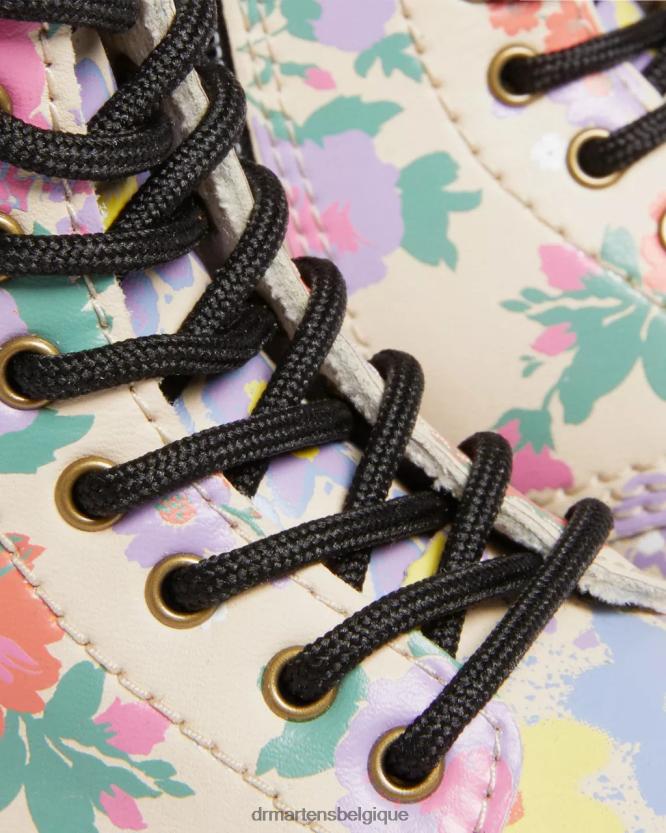 chaussure être Dr. Martens enfants bottes à lacets en cuir mash up à fleurs pour enfant 1460 parchemin beige floral mash up k hydro 6RFZX0415