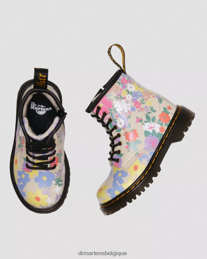 chaussure être Dr. Martens enfants bottes à lacets en cuir mash up à fleurs pour enfant 1460 parchemin beige floral mash up k hydro 6RFZX0415