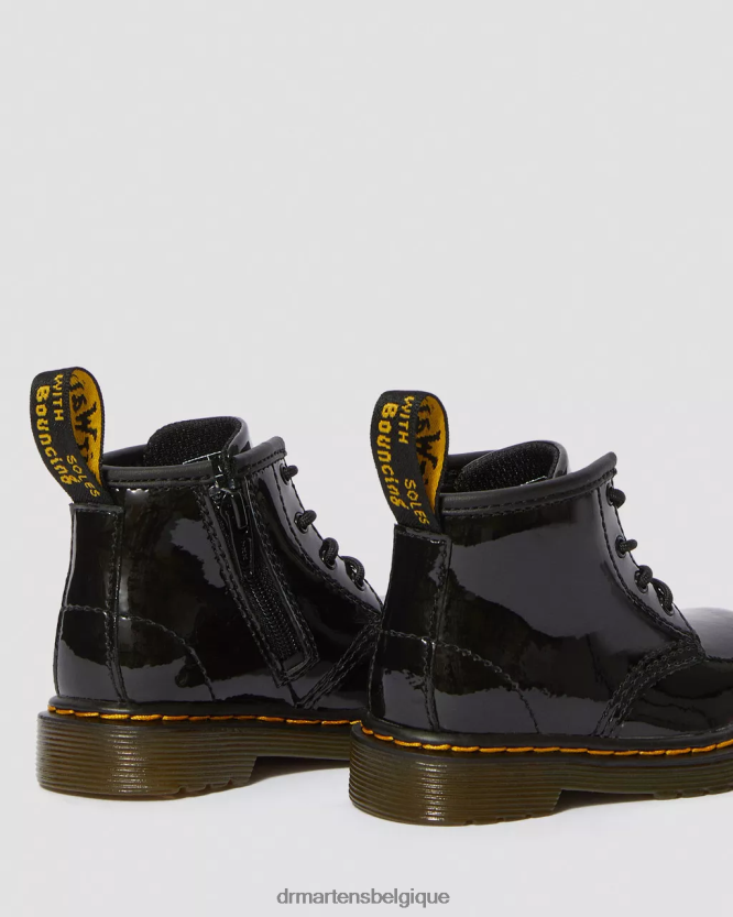 chaussure être Dr. Martens enfants bottes à lacets en cuir verni 1460 pour bébé Lucido noir et lampe vernie 6RFZX0395