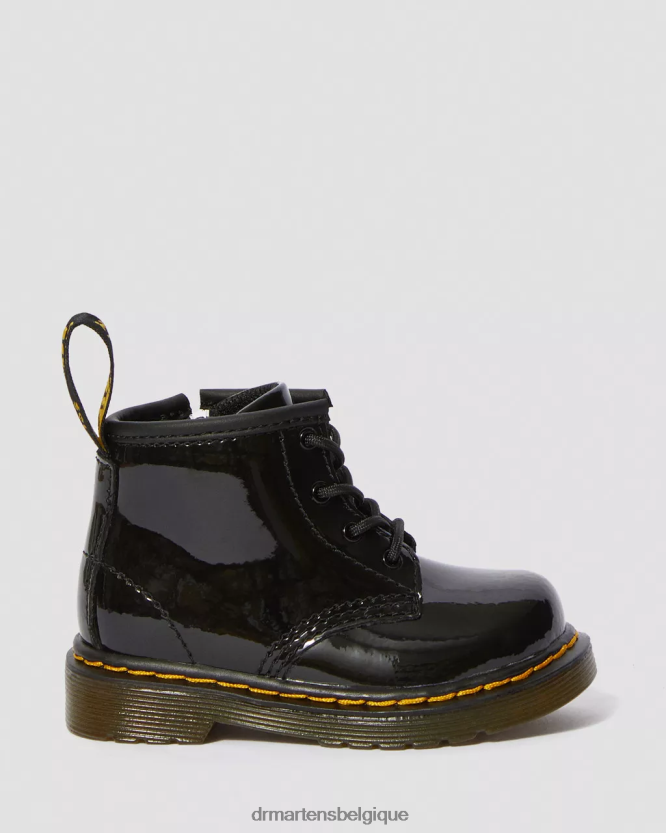 chaussure être Dr. Martens enfants bottes à lacets en cuir verni 1460 pour bébé Lucido noir et lampe vernie 6RFZX0395