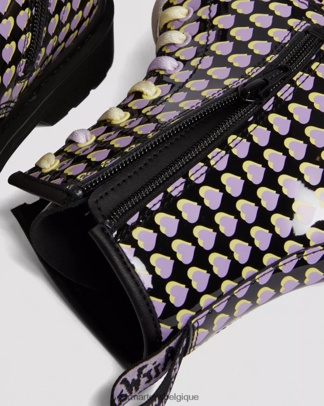 chaussure être Dr. Martens enfants bottes à lacets imprimées coeur verni 1460 pour jeunes Lucido noir et lampe vernie 6RFZX0470