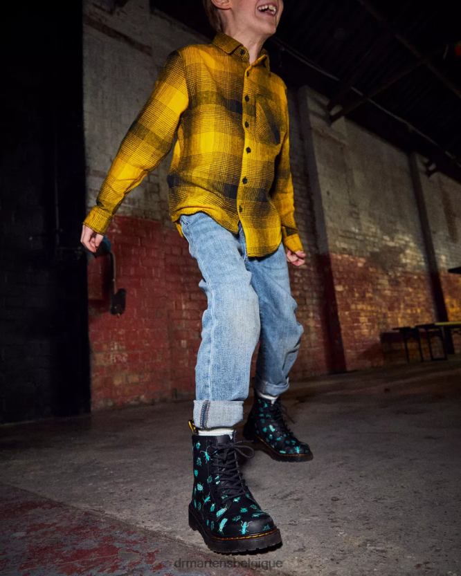 chaussure être Dr. Martens enfants bottes à lacets junior 1460 qui brillent dans le noir mash up floral noir k hydro 6RFZX0421