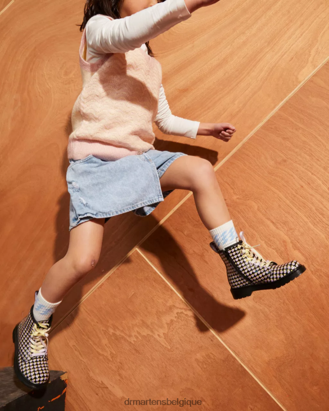chaussure être Dr. Martens enfants bottes à lacets junior 1460 vernies à imprimé cœur Lucido noir et lampe vernie 6RFZX0441