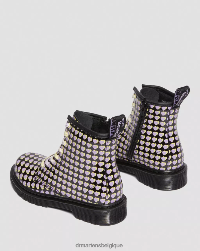 chaussure être Dr. Martens enfants bottes à lacets junior 1460 vernies à imprimé cœur Lucido noir et lampe vernie 6RFZX0441