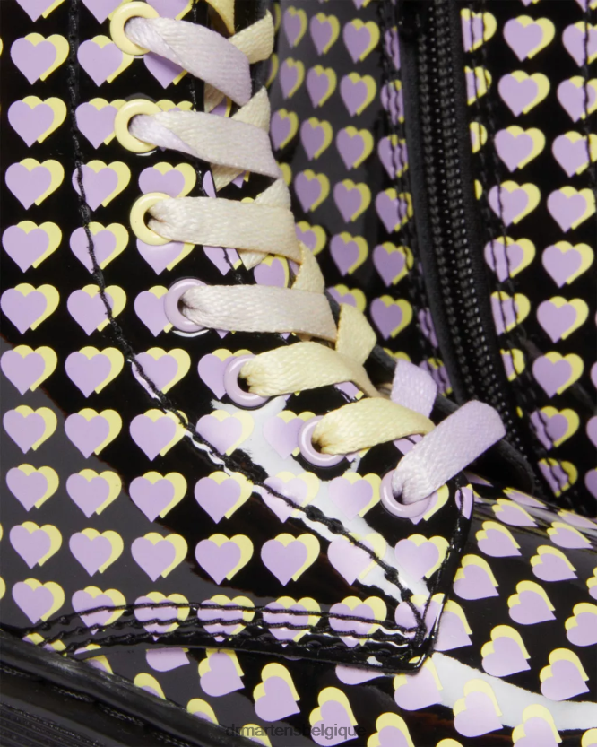 chaussure être Dr. Martens enfants bottes à lacets junior 1460 vernies à imprimé cœur Lucido noir et lampe vernie 6RFZX0441