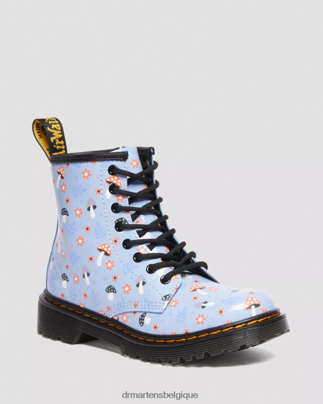 chaussure être Dr. Martens enfants bottes à lacets junior 1460 vernis Woodland zen bleu lucido & lampe brevetée 6RFZX0456
