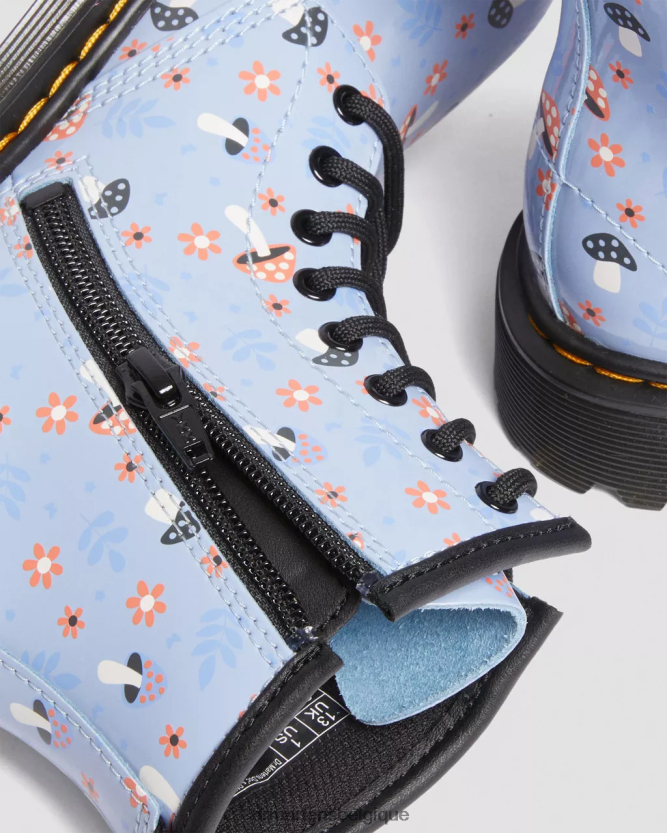 chaussure être Dr. Martens enfants bottes à lacets junior 1460 vernis Woodland zen bleu lucido & lampe brevetée 6RFZX0456