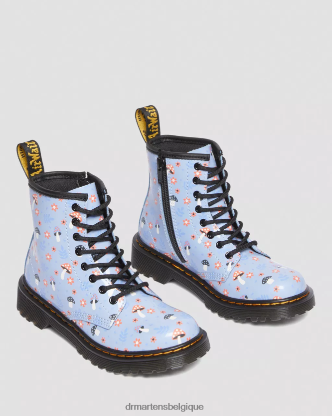 chaussure être Dr. Martens enfants bottes à lacets junior 1460 vernis Woodland zen bleu lucido & lampe brevetée 6RFZX0456