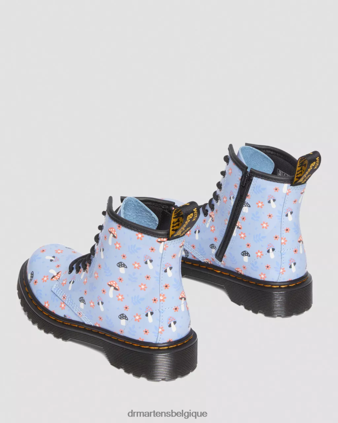 chaussure être Dr. Martens enfants bottes à lacets junior 1460 vernis Woodland zen bleu lucido & lampe brevetée 6RFZX0456