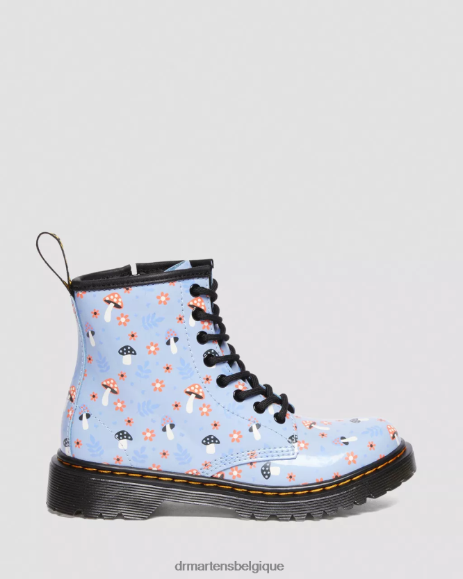 chaussure être Dr. Martens enfants bottes à lacets junior 1460 vernis Woodland zen bleu lucido & lampe brevetée 6RFZX0456