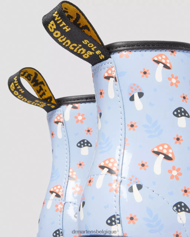 chaussure être Dr. Martens enfants bottes à lacets junior 1460 vernis Woodland zen bleu lucido & lampe brevetée 6RFZX0456