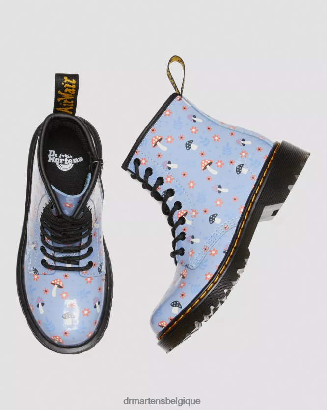 chaussure être Dr. Martens enfants bottes à lacets junior 1460 vernis Woodland zen bleu lucido & lampe brevetée 6RFZX0456