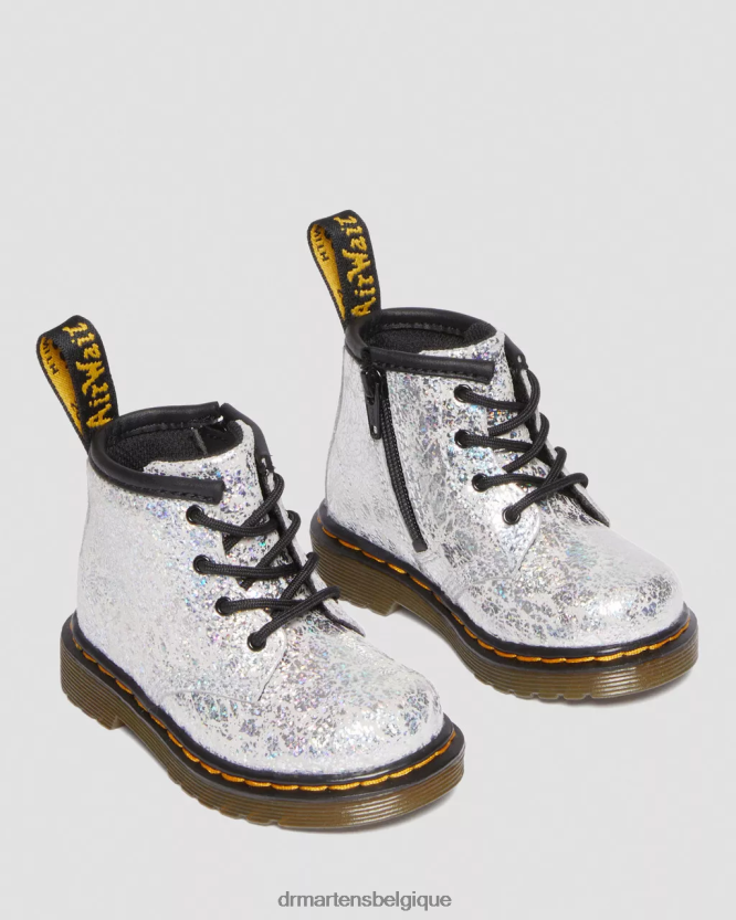 chaussure être Dr. Martens enfants bottes à lacets métallisées froissées 1460 pour bébé froissé disco métallisé gris 6RFZX0399